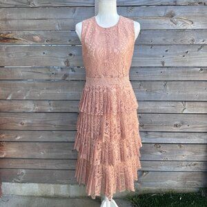 Blanc Noir Lace A Line Tiered Midi Dress High Neck Sleeveless Spring Easter - L